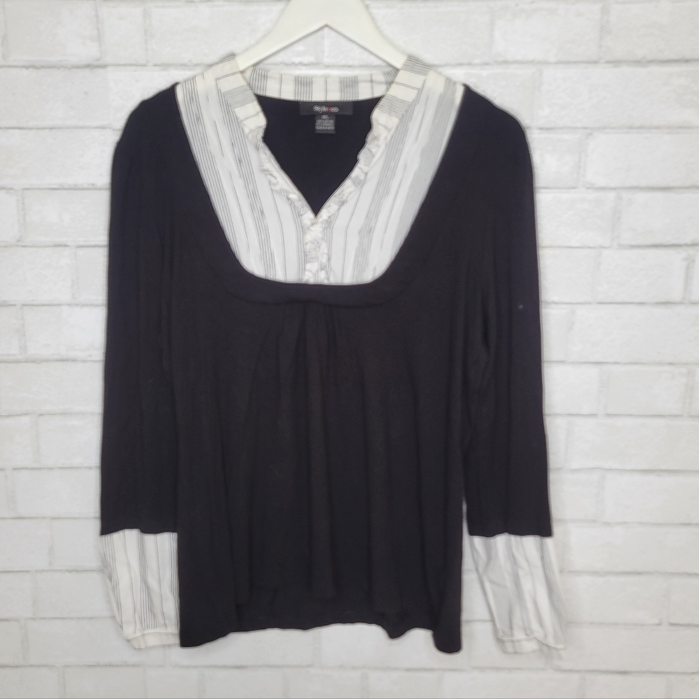 Style & Co Black White Undershirt Sweatshirt